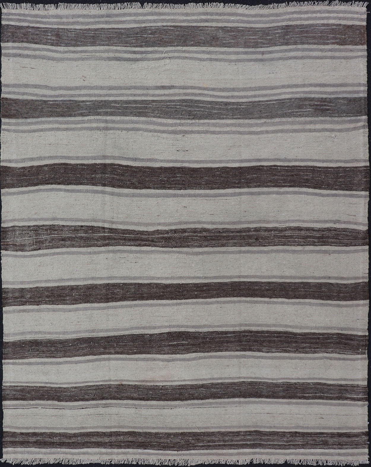 Vintage Flat Weave Turkish Kilim with Stripes in Ivory, Gray, and Charcoal Vintage Flat Weave Turkish Kilim with Stripes in Ivory, Gray, and Charcoal. Keivan Woven Arts / rug EN - P13424, country of origin / type: Turkey / Kilim, circa Mid - 20th Ce... - Keivan Woven ArtsEN - P13424 - 17766Rug