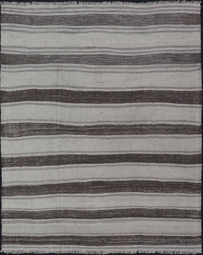 Vintage Flat Weave Turkish Kilim with Stripes in Ivory, Gray, and Charcoal Vintage Flat Weave Turkish Kilim with Stripes in Ivory, Gray, and Charcoal. Keivan Woven Arts / rug EN - P13424, country of origin / type: Turkey / Kilim, circa Mid - 20th Ce... - Keivan Woven ArtsEN - P13424 - 17766Rug
