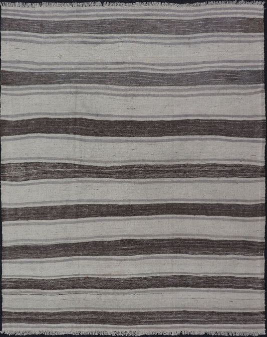 Vintage Flat Weave Turkish Kilim with Stripes in Ivory, Gray, and Charcoal Vintage Flat Weave Turkish Kilim with Stripes in Ivory, Gray, and Charcoal. Keivan Woven Arts / rug EN - P13424, country of origin / type: Turkey / Kilim, circa Mid - 20th Ce... - Keivan Woven ArtsEN - P13424 - 17766Rug