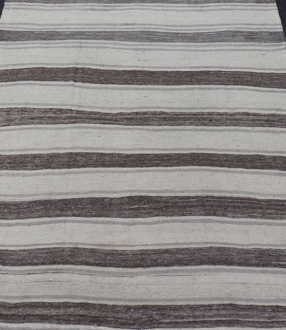 Vintage Flat Weave Turkish Kilim with Stripes in Ivory, Gray, and Charcoal Vintage Flat Weave Turkish Kilim with Stripes in Ivory, Gray, and Charcoal. Keivan Woven Arts / rug EN - P13424, country of origin / type: Turkey / Kilim, circa Mid - 20th Ce... - Keivan Woven ArtsEN - P13424 - 17766Rug
