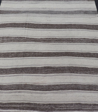 Vintage Flat Weave Turkish Kilim with Stripes in Ivory, Gray, and Charcoal Vintage Flat Weave Turkish Kilim with Stripes in Ivory, Gray, and Charcoal. Keivan Woven Arts / rug EN - P13424, country of origin / type: Turkey / Kilim, circa Mid - 20th Ce... - Keivan Woven ArtsEN - P13424 - 17766Rug