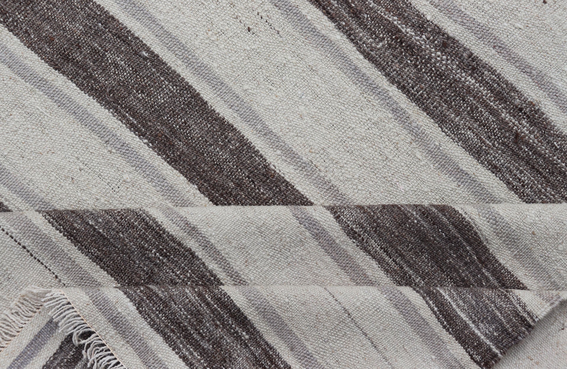 Vintage Flat Weave Turkish Kilim with Stripes in Ivory, Gray, and Charcoal Vintage Flat Weave Turkish Kilim with Stripes in Ivory, Gray, and Charcoal. Keivan Woven Arts / rug EN - P13424, country of origin / type: Turkey / Kilim, circa Mid - 20th Ce... - Keivan Woven ArtsEN - P13424 - 17766Rug