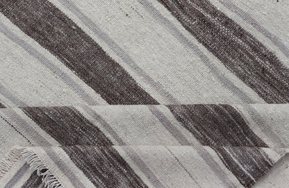 Vintage Flat Weave Turkish Kilim with Stripes in Ivory, Gray, and Charcoal Vintage Flat Weave Turkish Kilim with Stripes in Ivory, Gray, and Charcoal. Keivan Woven Arts / rug EN - P13424, country of origin / type: Turkey / Kilim, circa Mid - 20th Ce... - Keivan Woven ArtsEN - P13424 - 17766Rug