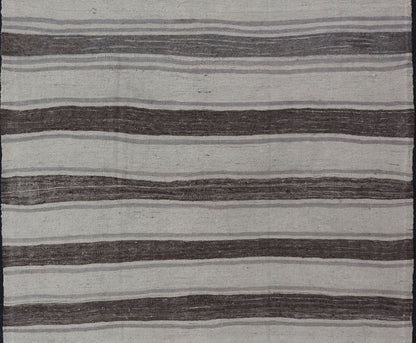 Vintage Flat Weave Turkish Kilim with Stripes in Ivory, Gray, and Charcoal Vintage Flat Weave Turkish Kilim with Stripes in Ivory, Gray, and Charcoal. Keivan Woven Arts / rug EN - P13424, country of origin / type: Turkey / Kilim, circa Mid - 20th Ce... - Keivan Woven ArtsEN - P13424 - 17766Rug
