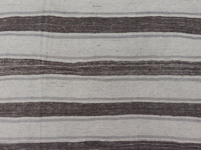 Vintage Flat Weave Turkish Kilim with Stripes in Ivory, Gray, and Charcoal Vintage Flat Weave Turkish Kilim with Stripes in Ivory, Gray, and Charcoal. Keivan Woven Arts / rug EN - P13424, country of origin / type: Turkey / Kilim, circa Mid - 20th Ce... - Keivan Woven ArtsEN - P13424 - 17766Rug