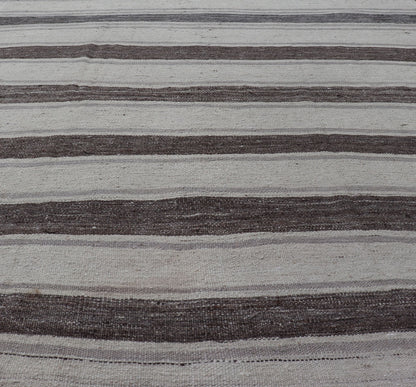 Vintage Flat Weave Turkish Kilim with Stripes in Ivory, Gray, and Charcoal Vintage Flat Weave Turkish Kilim with Stripes in Ivory, Gray, and Charcoal. Keivan Woven Arts / rug EN - P13424, country of origin / type: Turkey / Kilim, circa Mid - 20th Ce... - Keivan Woven ArtsEN - P13424 - 17766Rug