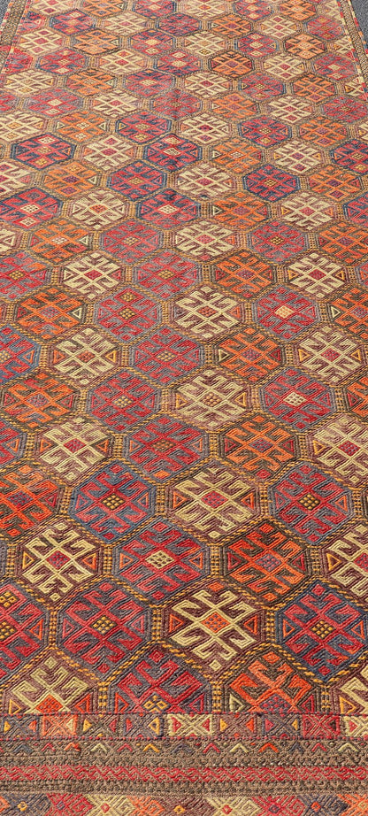 Vintage Turkish Embroidered Gallery Kilim Runner with All - Over Design Vintage Gallery Runner Embroidered Kilim Runner, Keivan Woven Arts / rug EN - P13427, country of origin / type: Turkey / Kilim, circa Mid - 20th Century. Measures: 5'1 x 1... - Keivan Woven ArtsEN - P13427 - 17772Rug