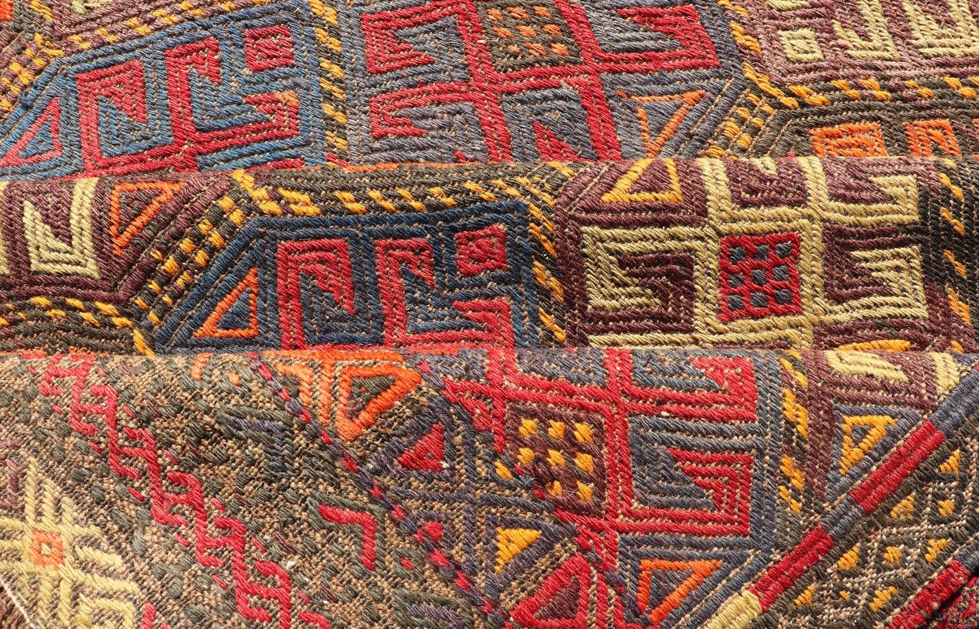 Vintage Turkish Embroidered Gallery Kilim Runner with All - Over Design Vintage Gallery Runner Embroidered Kilim Runner, Keivan Woven Arts / rug EN - P13427, country of origin / type: Turkey / Kilim, circa Mid - 20th Century. Measures: 5'1 x 1... - Keivan Woven ArtsEN - P13427 - 17772Rug