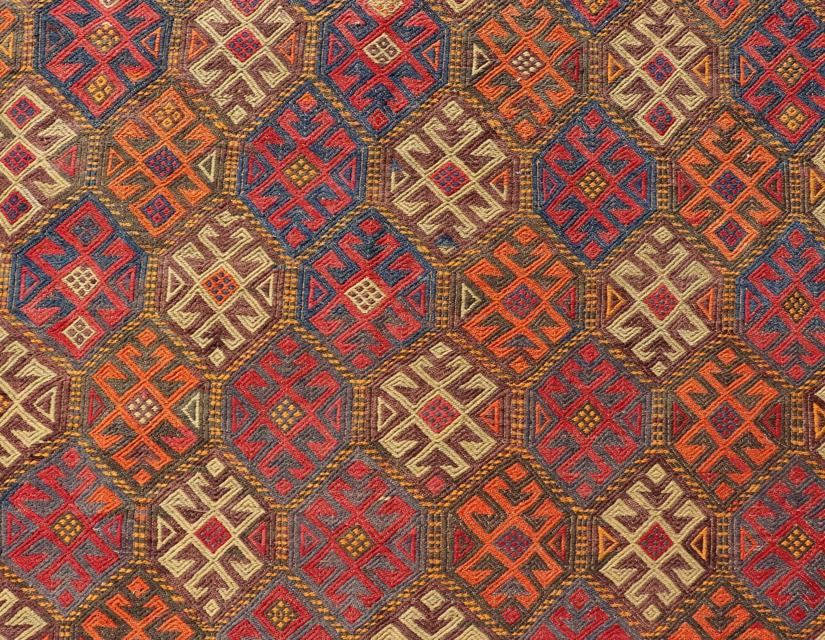 Vintage Turkish Embroidered Gallery Kilim Runner with All - Over Design Vintage Gallery Runner Embroidered Kilim Runner, Keivan Woven Arts / rug EN - P13427, country of origin / type: Turkey / Kilim, circa Mid - 20th Century. Measures: 5'1 x 1... - Keivan Woven ArtsEN - P13427 - 17772Rug