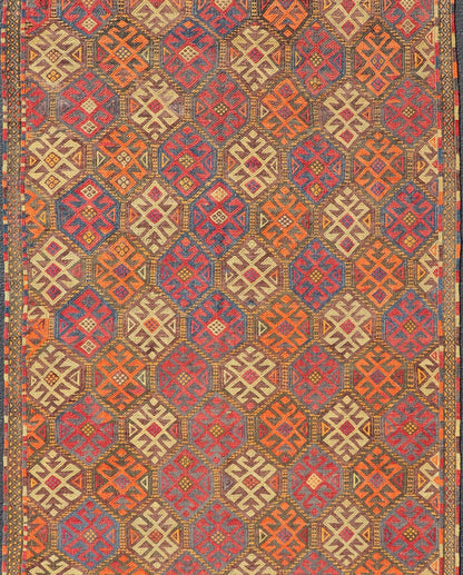 Vintage Turkish Embroidered Gallery Kilim Runner with All - Over Design Vintage Gallery Runner Embroidered Kilim Runner, Keivan Woven Arts / rug EN - P13427, country of origin / type: Turkey / Kilim, circa Mid - 20th Century. Measures: 5'1 x 1... - Keivan Woven ArtsEN - P13427 - 17772Rug