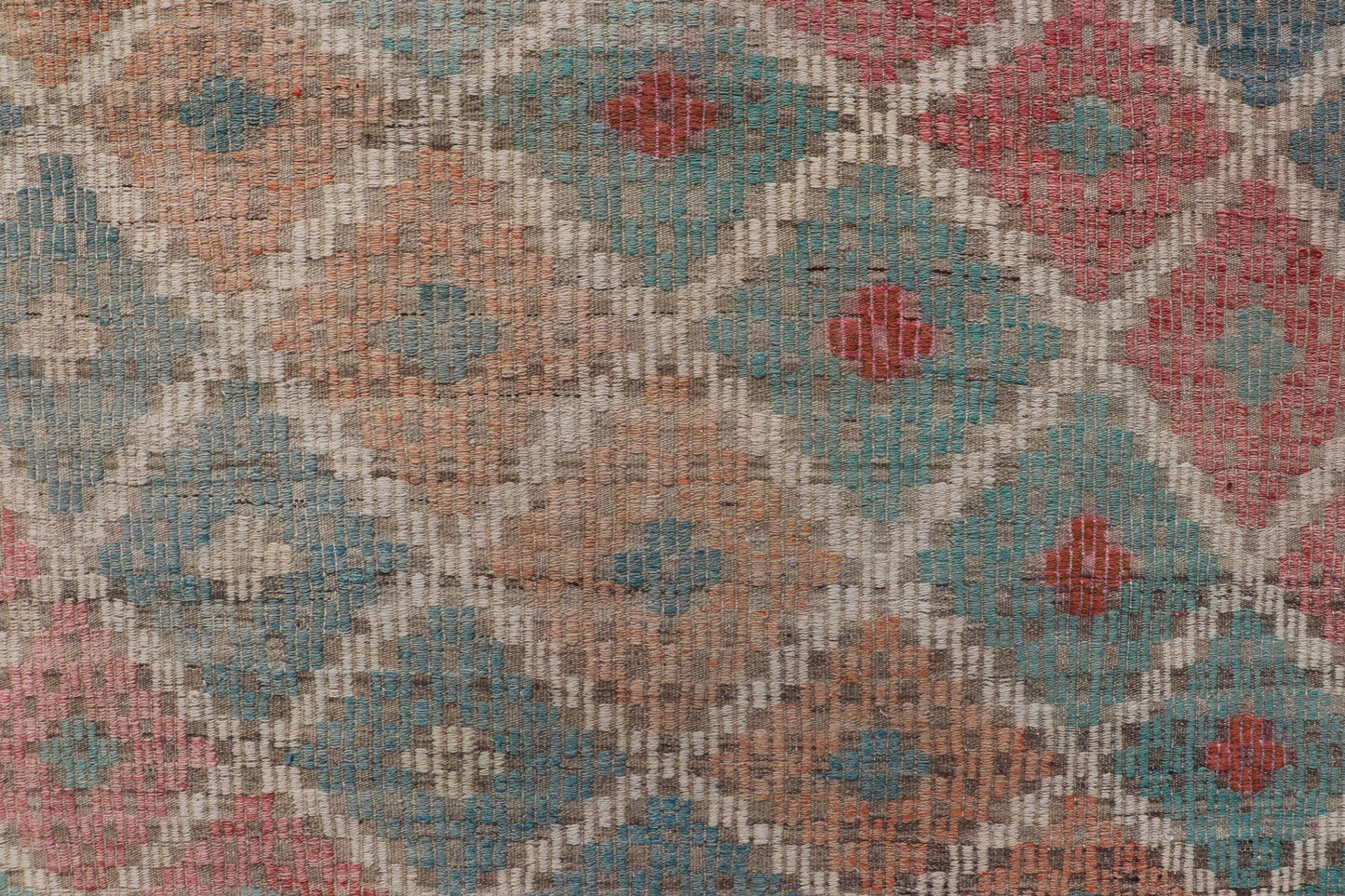 Vintage Turkish Kilim with All - Over Geometric Diamond Design in Multicolor Vintage Kilim Rug with all - over geometric design in soft array of colors. Keivan Woven Arts / rug EN - P13428, country of origin / type: Turkey / Kilim, circa Mid - 20th Cent... - Keivan Woven ArtsEN - P13428 - 17778Rug