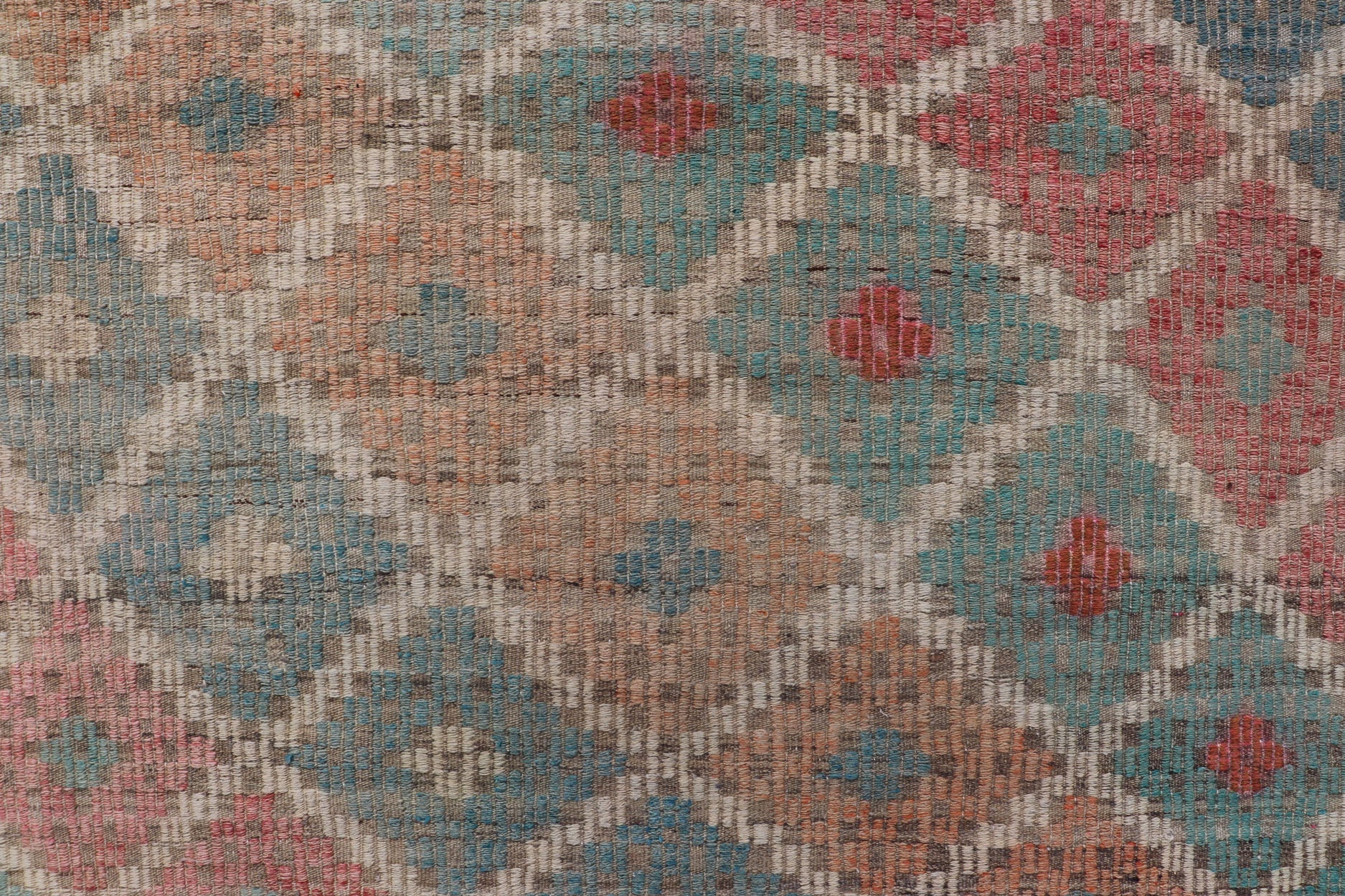 Vintage Turkish Kilim with All - Over Geometric Diamond Design in Multicolor Vintage Kilim Rug with all - over geometric design in soft array of colors. Keivan Woven Arts / rug EN - P13428, country of origin / type: Turkey / Kilim, circa Mid - 20th Cent... - Keivan Woven ArtsEN - P13428 - 17778Rug