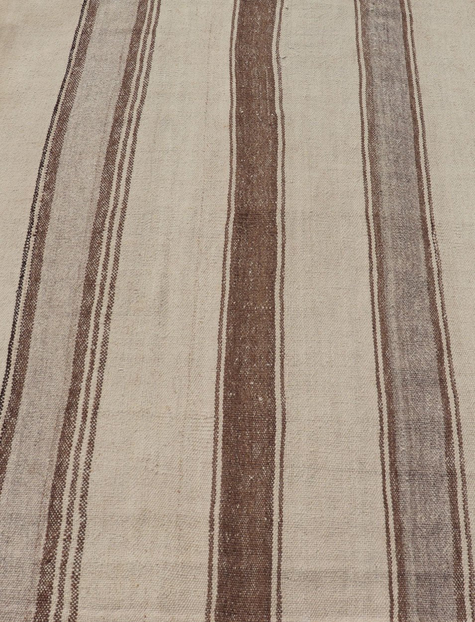 Vintage Turkish Kilim with Vertical Stripes in Tan, Taupe, gray, Cream and Brown Vintage Kilim Rug, rug EN - P13441 , country of origin / type: Turkey / Kilim, circa Mid - 20th Century. Measures: 4'3 x 5'10. - Keivan Woven ArtsEN - P13441 - 18449Rug