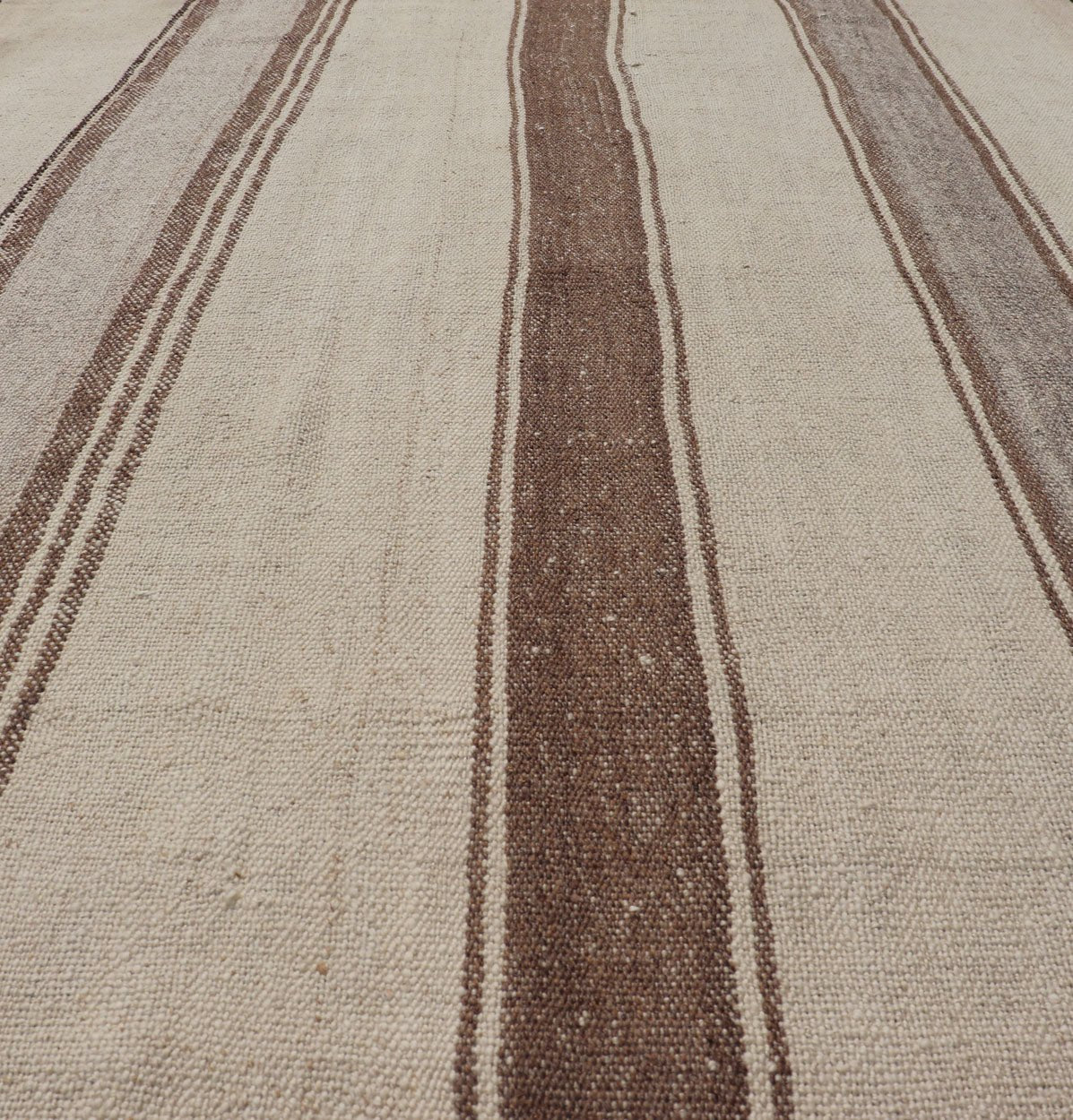 Vintage Turkish Kilim with Vertical Stripes in Tan, Taupe, gray, Cream and Brown Vintage Kilim Rug, rug EN - P13441 , country of origin / type: Turkey / Kilim, circa Mid - 20th Century. Measures: 4'3 x 5'10. - Keivan Woven ArtsEN - P13441 - 18449Rug