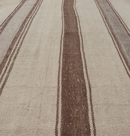 Vintage Turkish Kilim with Vertical Stripes in Tan, Taupe, gray, Cream and Brown Vintage Kilim Rug, rug EN - P13441 , country of origin / type: Turkey / Kilim, circa Mid - 20th Century. Measures: 4'3 x 5'10. - Keivan Woven ArtsEN - P13441 - 18449Rug