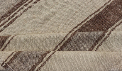 Vintage Turkish Kilim with Vertical Stripes in Tan, Taupe, gray, Cream and Brown Vintage Kilim Rug, rug EN - P13441 , country of origin / type: Turkey / Kilim, circa Mid - 20th Century. Measures: 4'3 x 5'10. - Keivan Woven ArtsEN - P13441 - 18449Rug