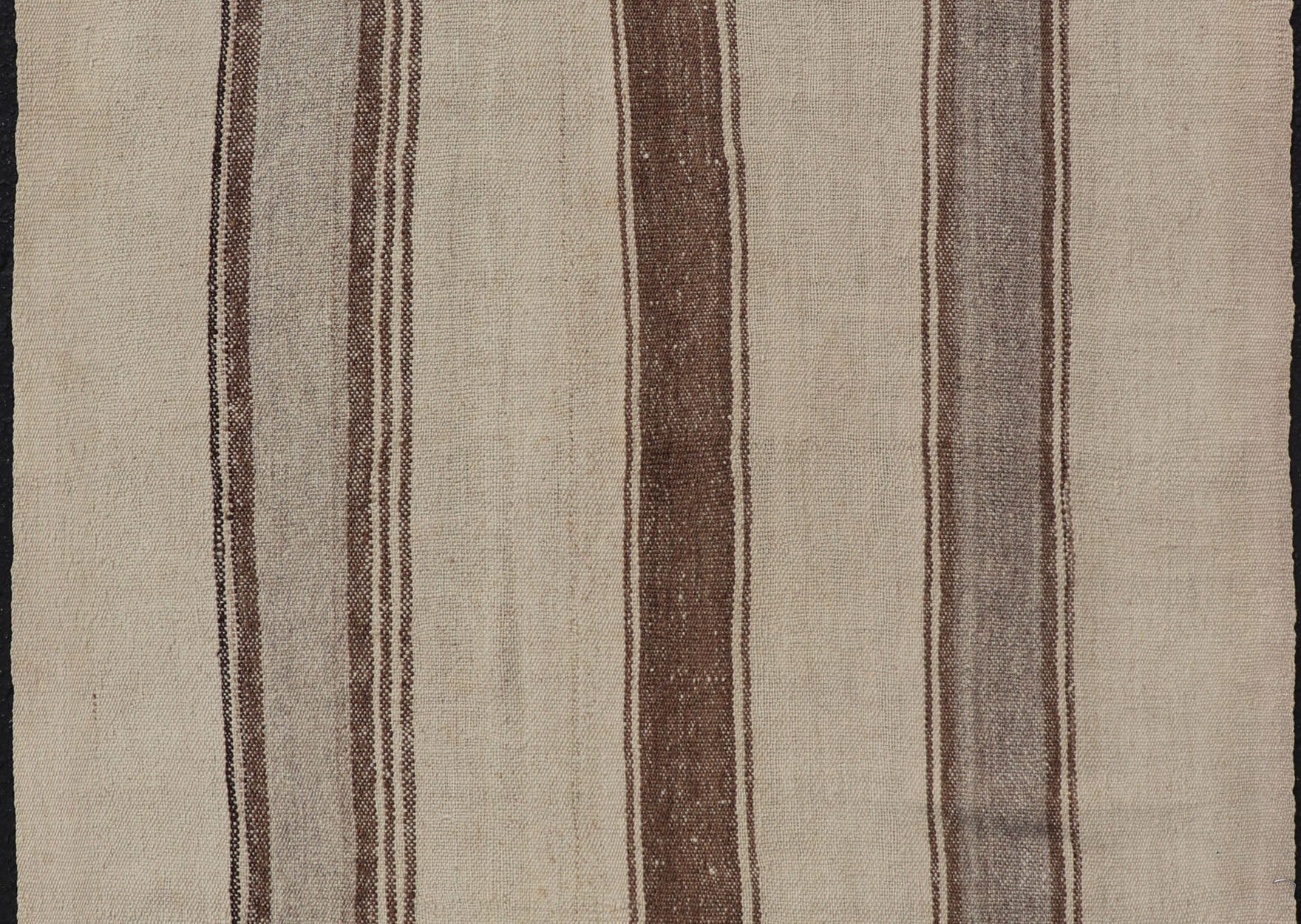 Vintage Turkish Kilim with Vertical Stripes in Tan, Taupe, gray, Cream and Brown Vintage Kilim Rug, rug EN - P13441 , country of origin / type: Turkey / Kilim, circa Mid - 20th Century. Measures: 4'3 x 5'10. - Keivan Woven ArtsEN - P13441 - 18449Rug
