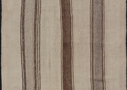 Vintage Turkish Kilim with Vertical Stripes in Tan, Taupe, gray, Cream and Brown Vintage Kilim Rug, rug EN - P13441 , country of origin / type: Turkey / Kilim, circa Mid - 20th Century. Measures: 4'3 x 5'10. - Keivan Woven ArtsEN - P13441 - 18449Rug