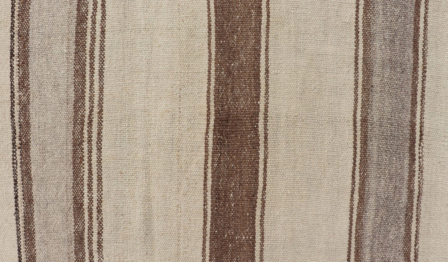 Vintage Turkish Kilim with Vertical Stripes in Tan, Taupe, gray, Cream and Brown Vintage Kilim Rug, rug EN - P13441 , country of origin / type: Turkey / Kilim, circa Mid - 20th Century. Measures: 4'3 x 5'10. - Keivan Woven ArtsEN - P13441 - 18449Rug