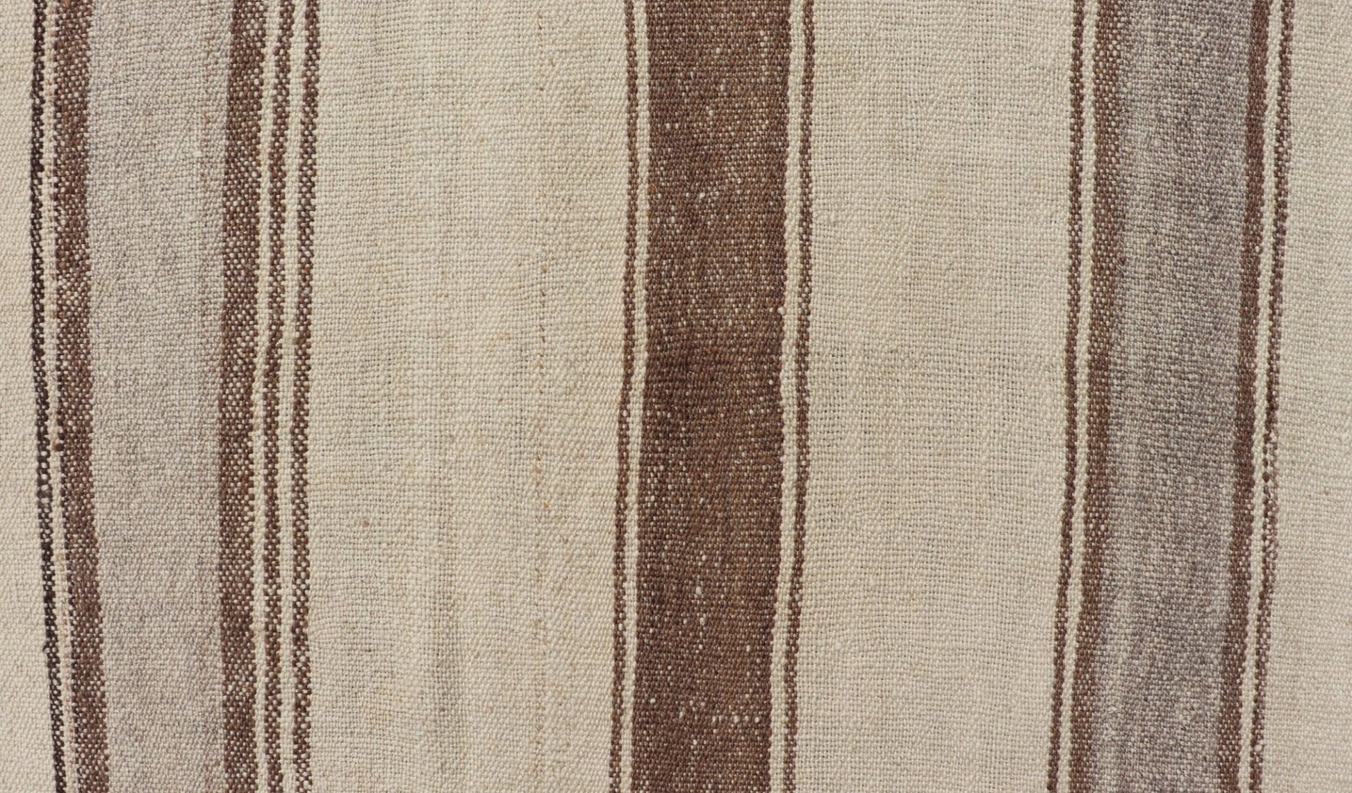 Vintage Turkish Kilim with Vertical Stripes in Tan, Taupe, gray, Cream and Brown Vintage Kilim Rug, rug EN - P13441 , country of origin / type: Turkey / Kilim, circa Mid - 20th Century. Measures: 4'3 x 5'10. - Keivan Woven ArtsEN - P13441 - 18449Rug
