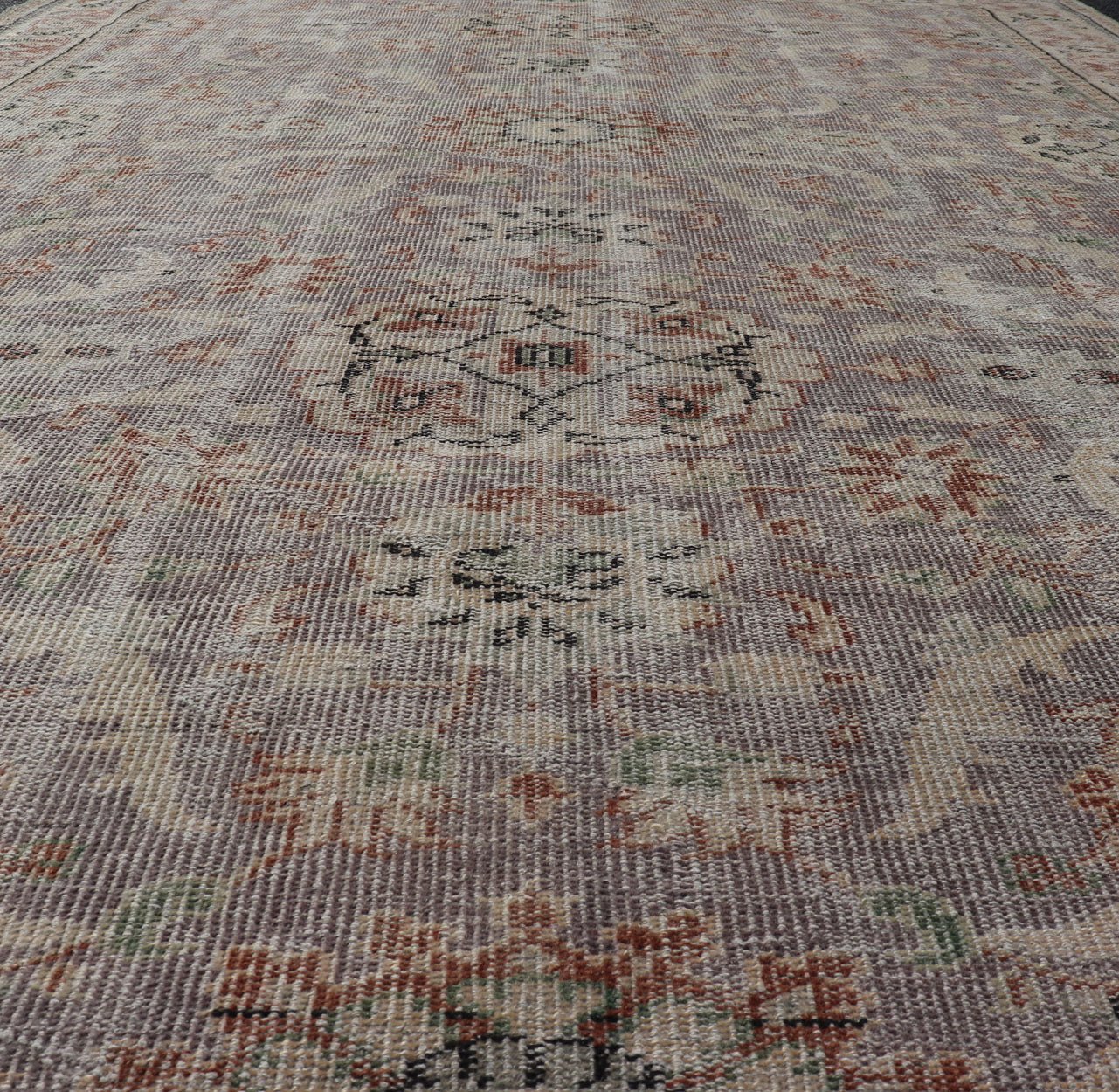 Vintage Turkish Distressed Oushak Rug with All - Over Floral Design in Lilac Color Vintage Turkish Distressed Oushak Rug with All - Over Floral Design in Lilac Color. Keivan Woven Arts / rug EN - P13614, country of origin / type: Turkey / Oushak, ... - Keivan Woven ArtsEN - P13614 - 18126Rug