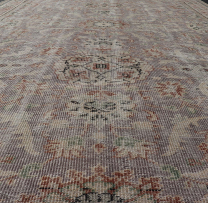 Vintage Turkish Distressed Oushak Rug with All - Over Floral Design in Lilac Color Vintage Turkish Distressed Oushak Rug with All - Over Floral Design in Lilac Color. Keivan Woven Arts / rug EN - P13614, country of origin / type: Turkey / Oushak, ... - Keivan Woven ArtsEN - P13614 - 18126Rug