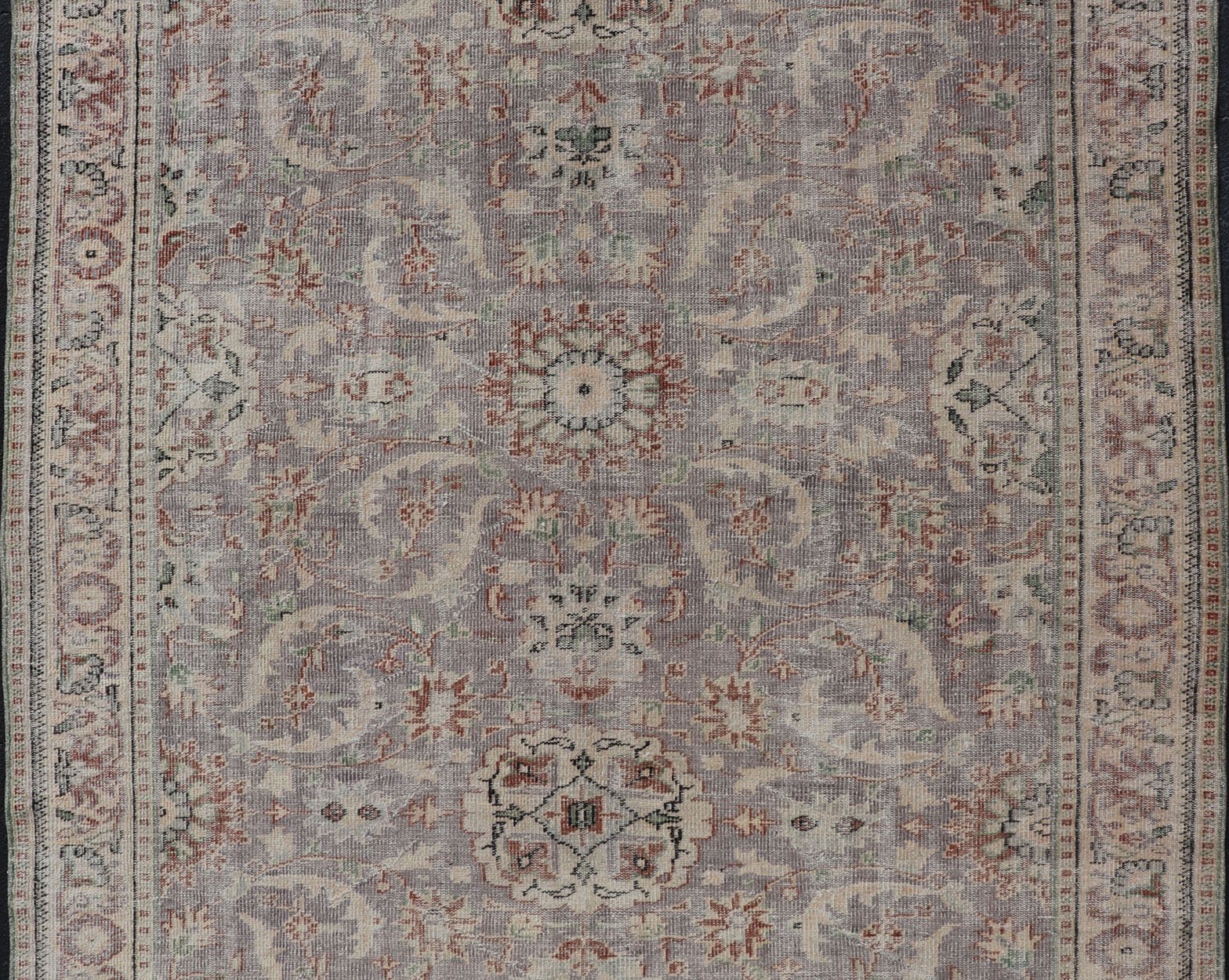 Vintage Turkish Distressed Oushak Rug with All - Over Floral Design in Lilac Color Vintage Turkish Distressed Oushak Rug with All - Over Floral Design in Lilac Color. Keivan Woven Arts / rug EN - P13614, country of origin / type: Turkey / Oushak, ... - Keivan Woven ArtsEN - P13614 - 18126Rug