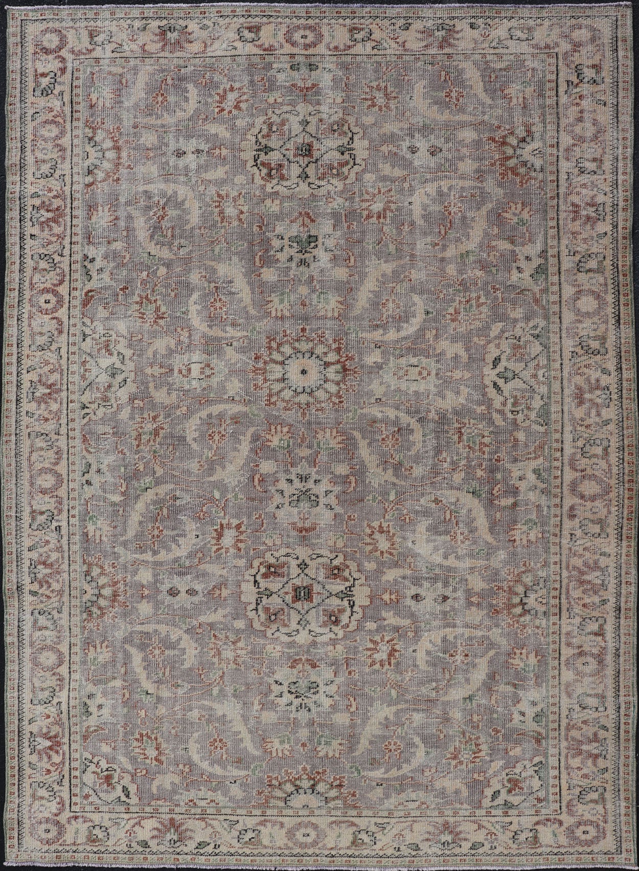 Vintage Turkish Distressed Oushak Rug with All - Over Floral Design in Lilac Color Vintage Turkish Distressed Oushak Rug with All - Over Floral Design in Lilac Color. Keivan Woven Arts / rug EN - P13614, country of origin / type: Turkey / Oushak, ... - Keivan Woven ArtsEN - P13614 - 18126Rug