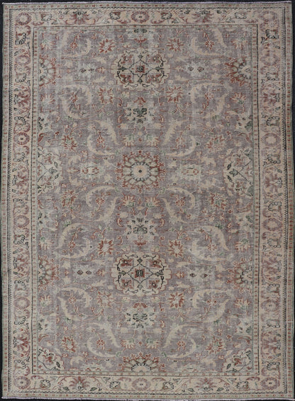 Vintage Turkish Distressed Oushak Rug with All - Over Floral Design in Lilac Color Vintage Turkish Distressed Oushak Rug with All - Over Floral Design in Lilac Color. Keivan Woven Arts / rug EN - P13614, country of origin / type: Turkey / Oushak, ... - Keivan Woven ArtsEN - P13614 - 18126Rug