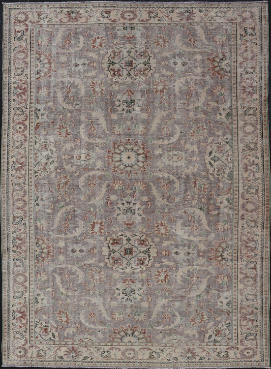 Vintage Turkish Distressed Oushak Rug with All - Over Floral Design in Lilac Color Vintage Turkish Distressed Oushak Rug with All - Over Floral Design in Lilac Color. Keivan Woven Arts / rug EN - P13614, country of origin / type: Turkey / Oushak, ... - Keivan Woven ArtsEN - P13614 - 18126Rug