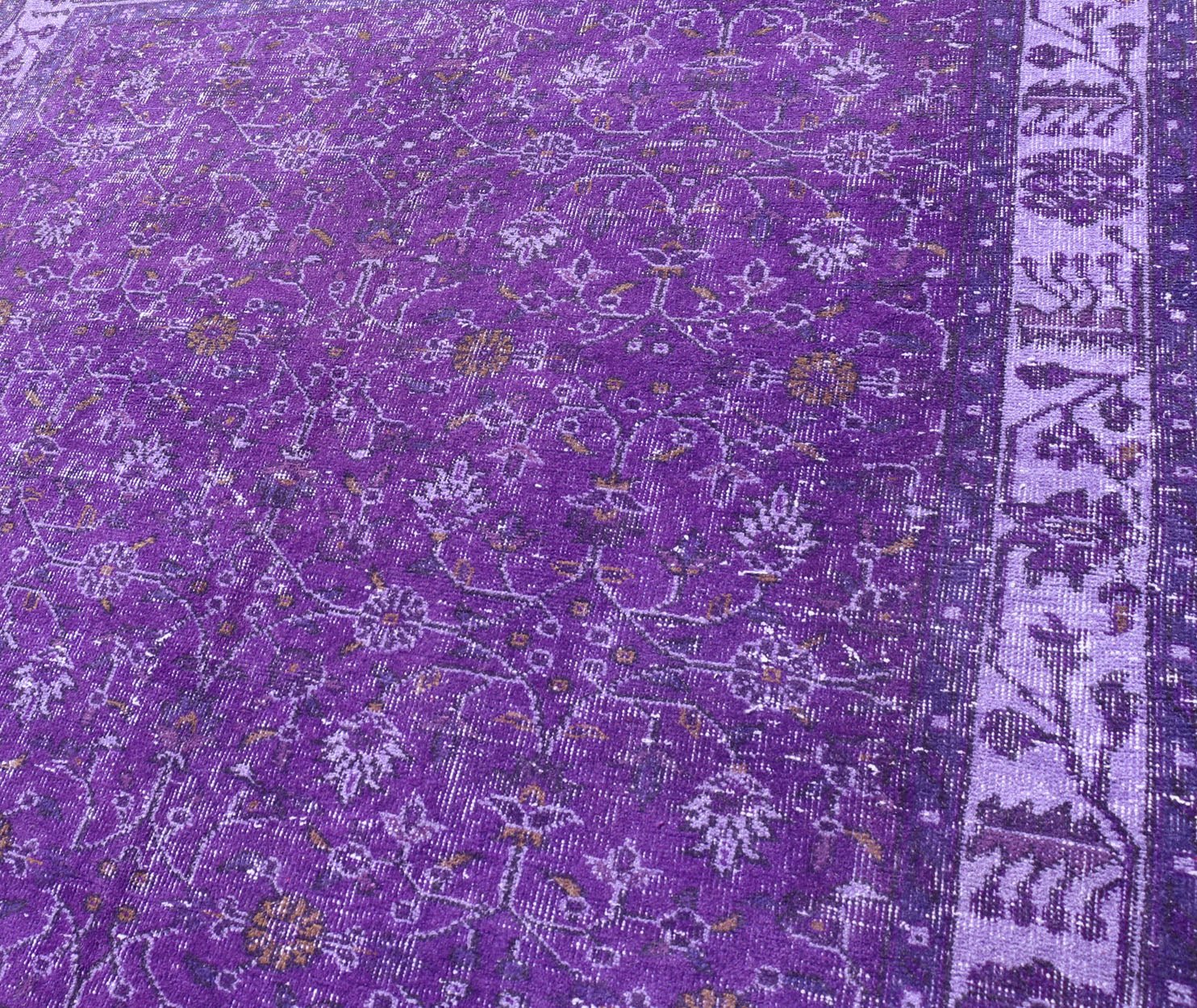 Vintage Overdyed Turkish Oushak with All - Over Floral Design in Purples Measures: 5'8 x 9'2 The field displays a Oushak design, utilizing repeating stylized floral motifs. The border homes a foliage - like pattern complimentary to the field ... - Keivan Woven ArtsEN - P13616 - 17874Rug