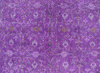 Vintage Overdyed Turkish Oushak with All - Over Floral Design in Purples Measures: 5'8 x 9'2 The field displays a Oushak design, utilizing repeating stylized floral motifs. The border homes a foliage - like pattern complimentary to the field ... - Keivan Woven ArtsEN - P13616 - 17874Rug
