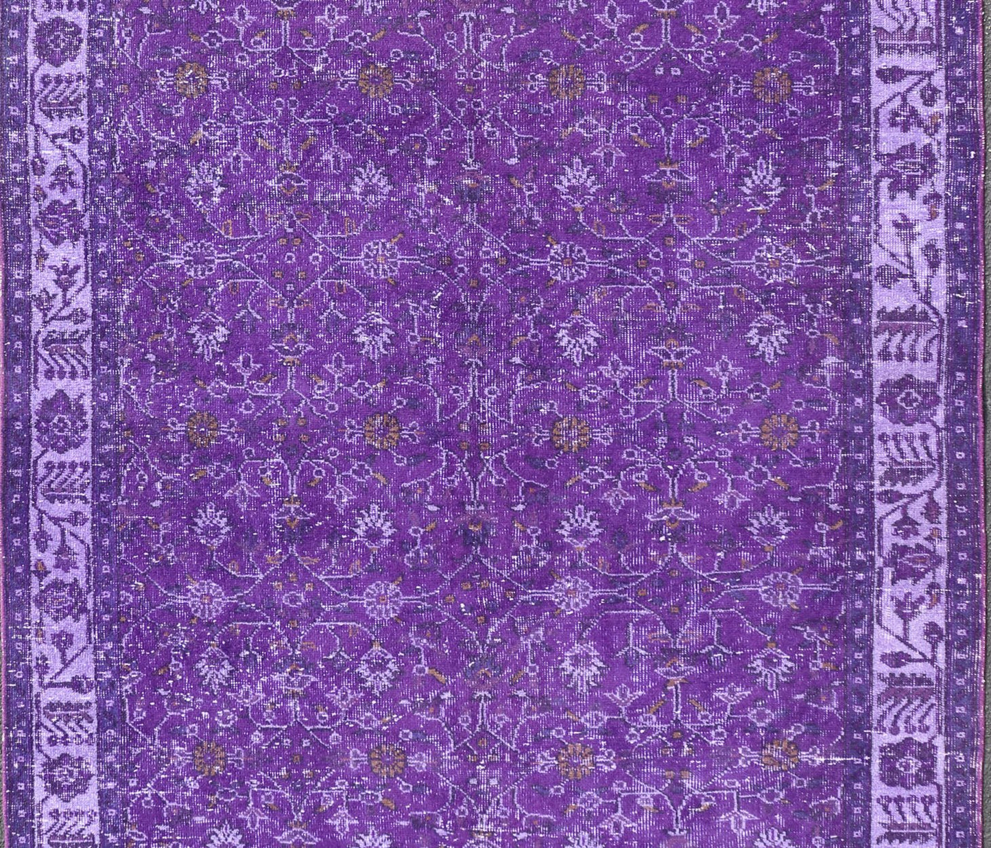 Vintage Overdyed Turkish Oushak with All - Over Floral Design in Purples Measures: 5'8 x 9'2 The field displays a Oushak design, utilizing repeating stylized floral motifs. The border homes a foliage - like pattern complimentary to the field ... - Keivan Woven ArtsEN - P13616 - 17874Rug