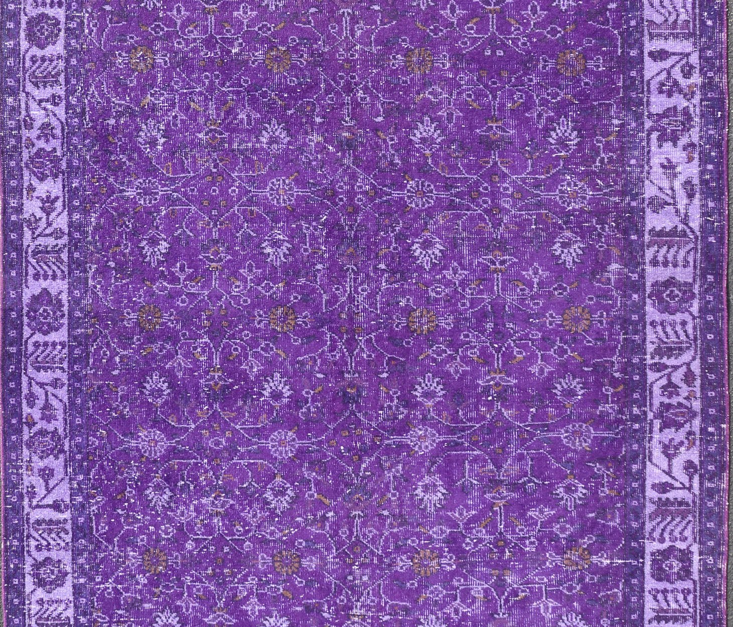 Vintage Overdyed Turkish Oushak with All - Over Floral Design in Purples Measures: 5'8 x 9'2 The field displays a Oushak design, utilizing repeating stylized floral motifs. The border homes a foliage - like pattern complimentary to the field ... - Keivan Woven ArtsEN - P13616 - 17874Rug