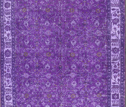 Vintage Overdyed Turkish Oushak with All - Over Floral Design in Purples Measures: 5'8 x 9'2 The field displays a Oushak design, utilizing repeating stylized floral motifs. The border homes a foliage - like pattern complimentary to the field ... - Keivan Woven ArtsEN - P13616 - 17874Rug