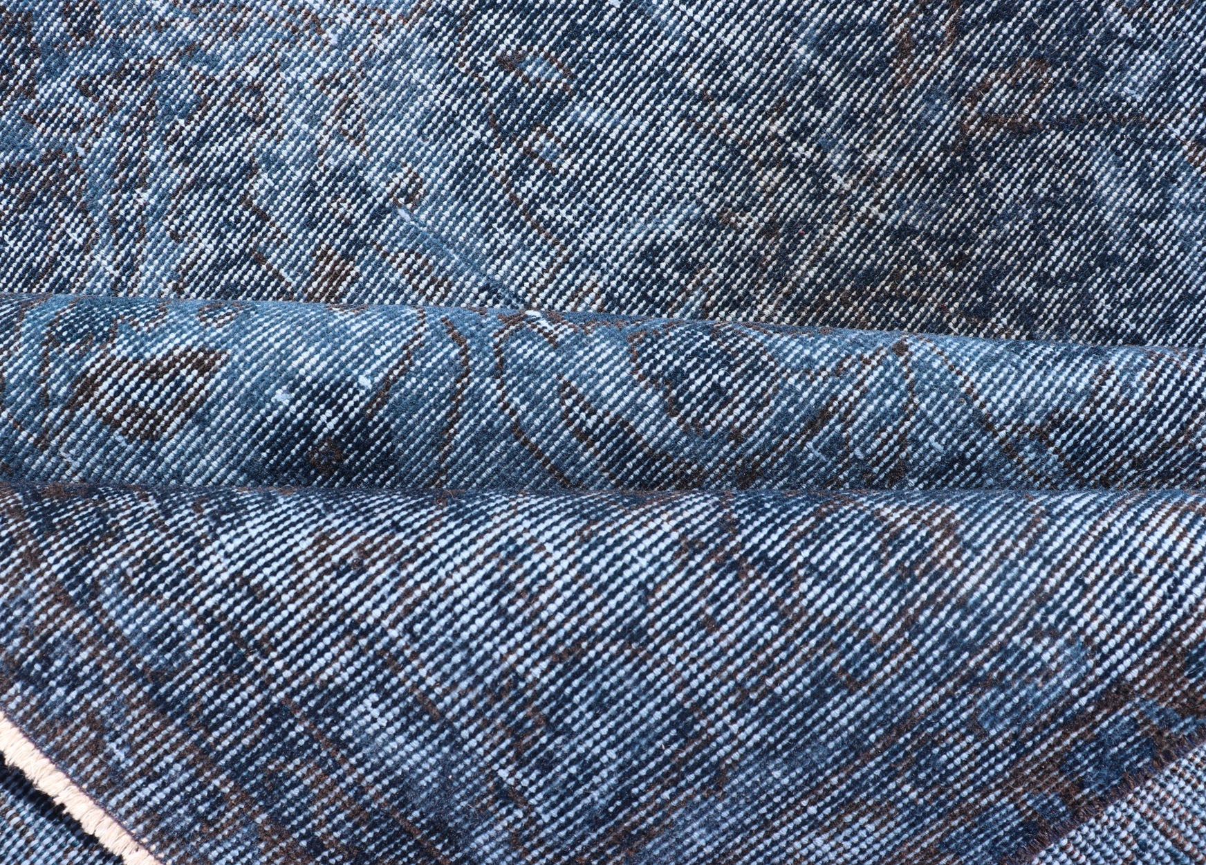 Vintage Hand Knotted Turkish Overdyed Oushak Rug in Dark Blue and Charcoal Vintage Overdyed Oushak Rug in Dark Blue and Charcoal. Keivan Woven Arts / rug EN - P13617, country of origin / type: Turkey / Oushak, circa Mid - 20th Century. Measu... - Keivan Woven ArtsEN - P13617 - 17880Rug