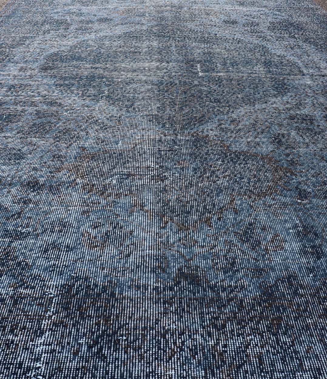 Vintage Hand Knotted Turkish Overdyed Oushak Rug in Dark Blue and Charcoal Vintage Overdyed Oushak Rug in Dark Blue and Charcoal. Keivan Woven Arts / rug EN - P13617, country of origin / type: Turkey / Oushak, circa Mid - 20th Century. Measu... - Keivan Woven ArtsEN - P13617 - 17880Rug