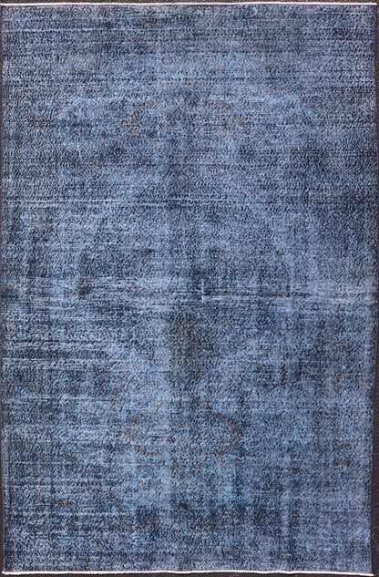 Vintage Hand Knotted Turkish Overdyed Oushak Rug in Dark Blue and Charcoal Vintage Overdyed Oushak Rug in Dark Blue and Charcoal. Keivan Woven Arts / rug EN - P13617, country of origin / type: Turkey / Oushak, circa Mid - 20th Century. Measu... - Keivan Woven ArtsEN - P13617 - 17880Rug