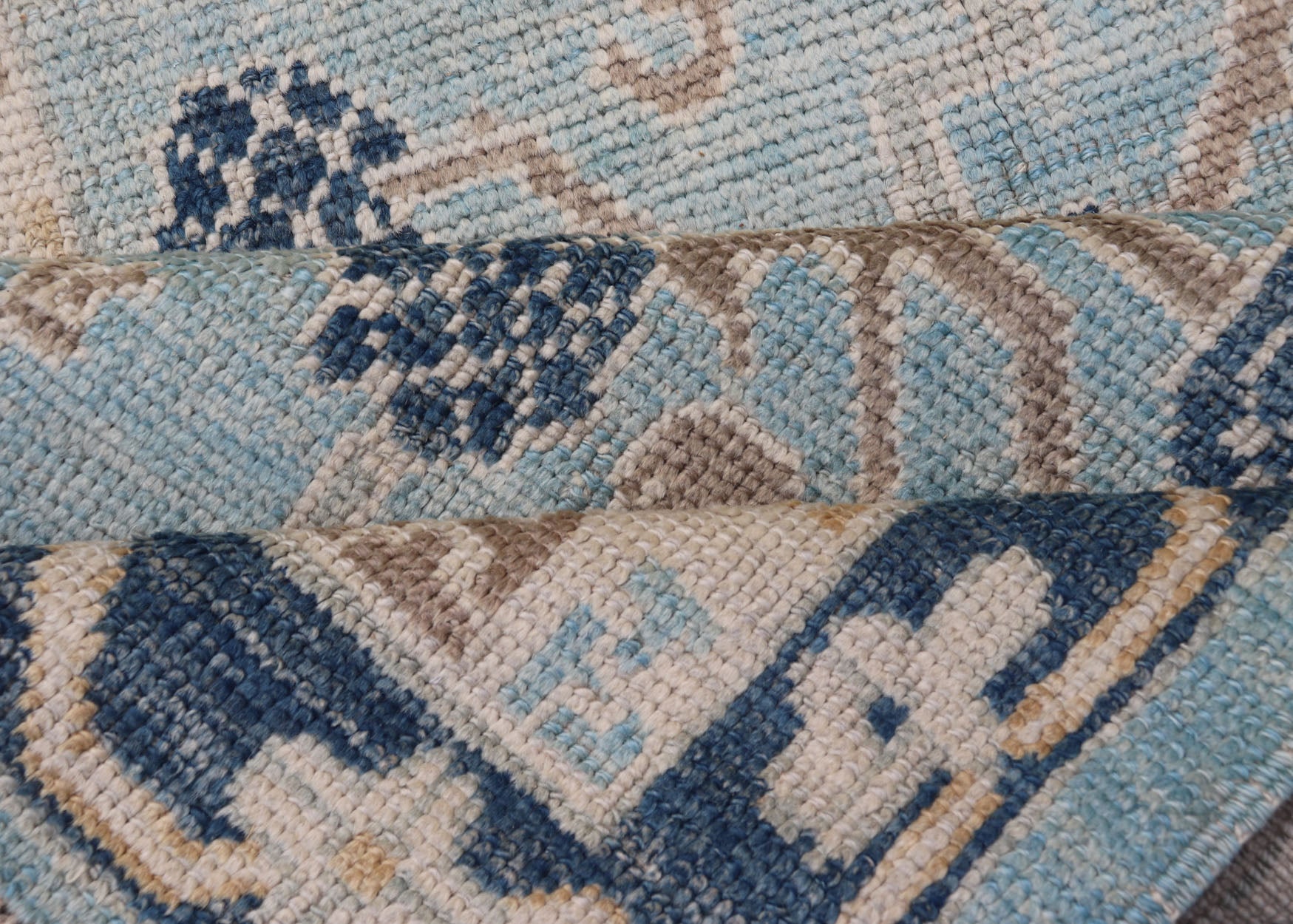 Turkish Khotan Designed Runner with Pomegranate Design in Cream, Tan and Blues Turkish Khotan Runner, rug EN - P13640, country of origin / type: Turkey / Khotan. Measures: 3'2 x 12'3. - Keivan Woven ArtsEN - P13640 - 17886