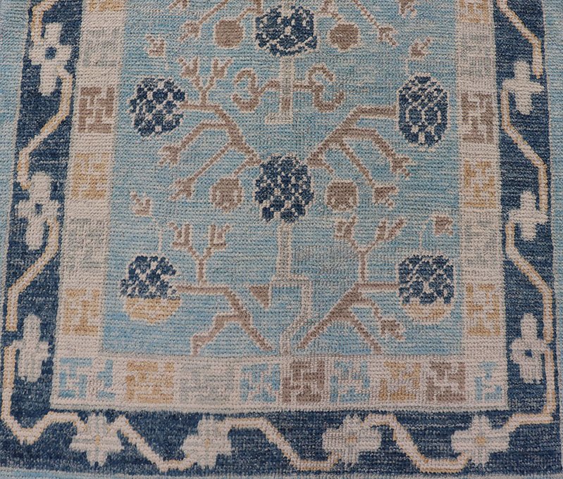 Turkish Khotan Designed Runner with Pomegranate Design in Cream, Tan and Blues Turkish Khotan Runner, rug EN - P13640, country of origin / type: Turkey / Khotan. Measures: 3'2 x 12'3. - Keivan Woven ArtsEN - P13640 - 17886Rug