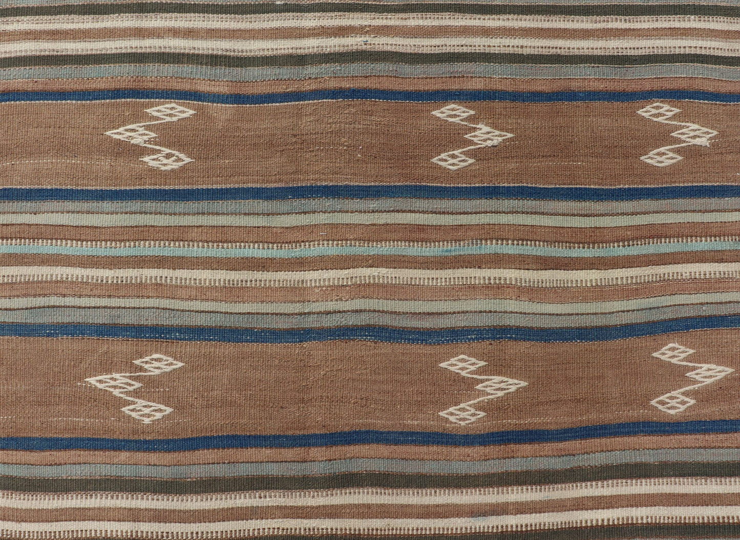 Vintage Turkish Flat - Weave Kilim with Blue's, Brown, & Taupe in Striped Design Vintage Turkish Flat - Weave Kilim with Blue's, Brown, & Taupe in Striped Design. Keivan Woven Arts / rug EN - P13682, country of origin / type: Turkey / Kilim, circa Mid... - Keivan Woven ArtsEN - P13682 - 17910Rug