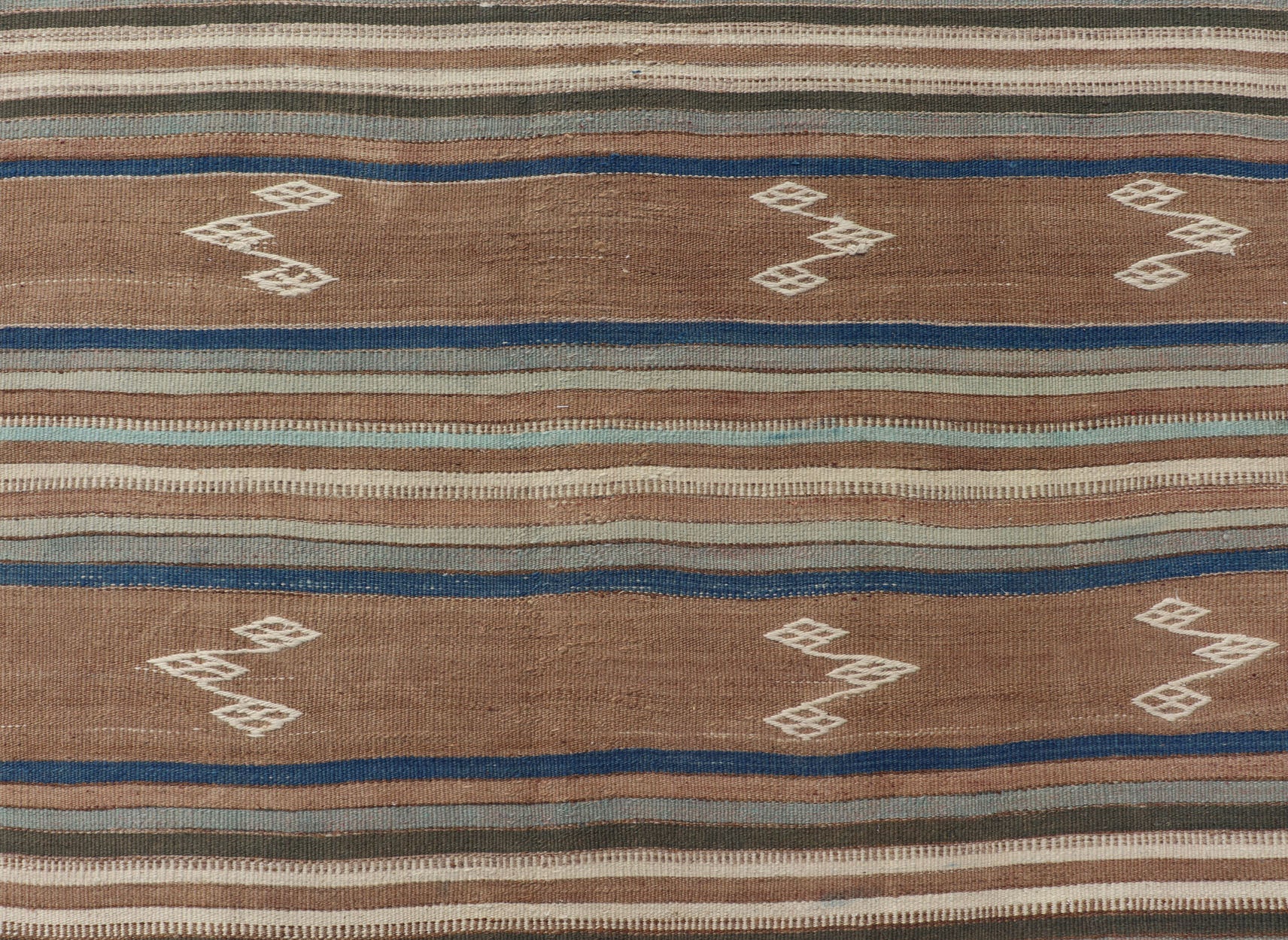 Vintage Turkish Flat - Weave Kilim with Blue's, Brown, & Taupe in Striped Design Vintage Turkish Flat - Weave Kilim with Blue's, Brown, & Taupe in Striped Design. Keivan Woven Arts / rug EN - P13682, country of origin / type: Turkey / Kilim, circa Mid... - Keivan Woven ArtsEN - P13682 - 17910Rug