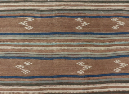 Vintage Turkish Flat - Weave Kilim with Blue's, Brown, & Taupe in Striped Design Vintage Turkish Flat - Weave Kilim with Blue's, Brown, & Taupe in Striped Design. Keivan Woven Arts / rug EN - P13682, country of origin / type: Turkey / Kilim, circa Mid... - Keivan Woven ArtsEN - P13682 - 17910Rug