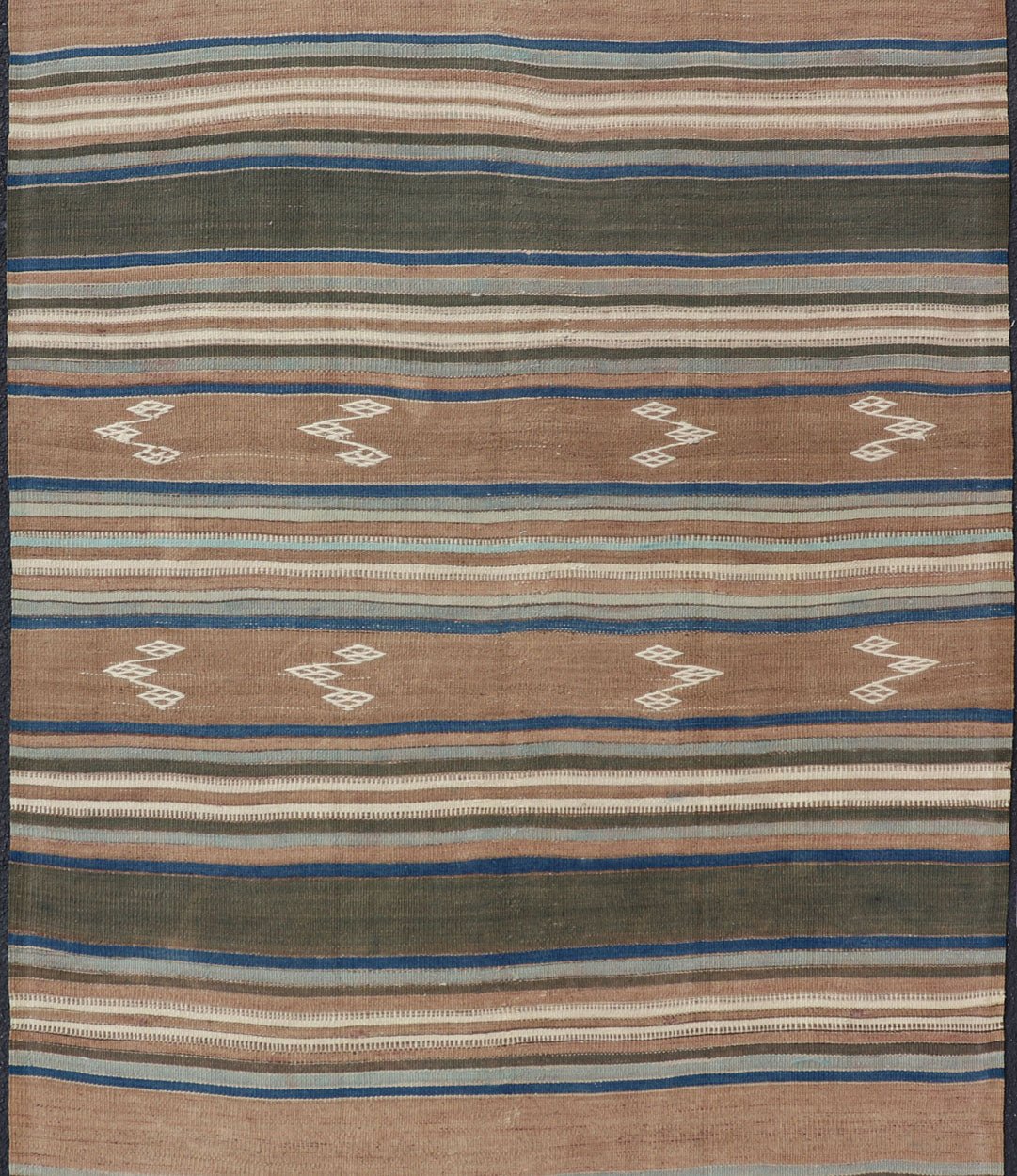 Vintage Turkish Flat - Weave Kilim with Blue's, Brown, & Taupe in Striped Design Vintage Turkish Flat - Weave Kilim with Blue's, Brown, & Taupe in Striped Design. Keivan Woven Arts / rug EN - P13682, country of origin / type: Turkey / Kilim, circa Mid... - Keivan Woven ArtsEN - P13682 - 17910Rug