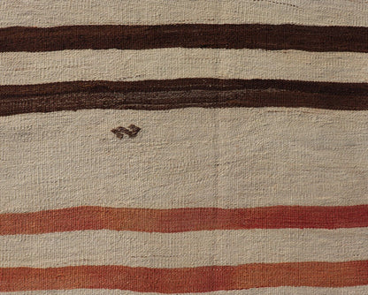 Vintage Turkish Kilim Runner with Stripes in Cream, Brown & Soft Coral Color Vintage Turkish Kilim Runner with Stripes in Cream, Brown & Soft Coral Color. Keivan Woven Arts / rug EN - P13693, country of origin / type: Turkey / Kilim, circa Mid - 20t... - Keivan Woven ArtsEN - P13693 - 17916Rug