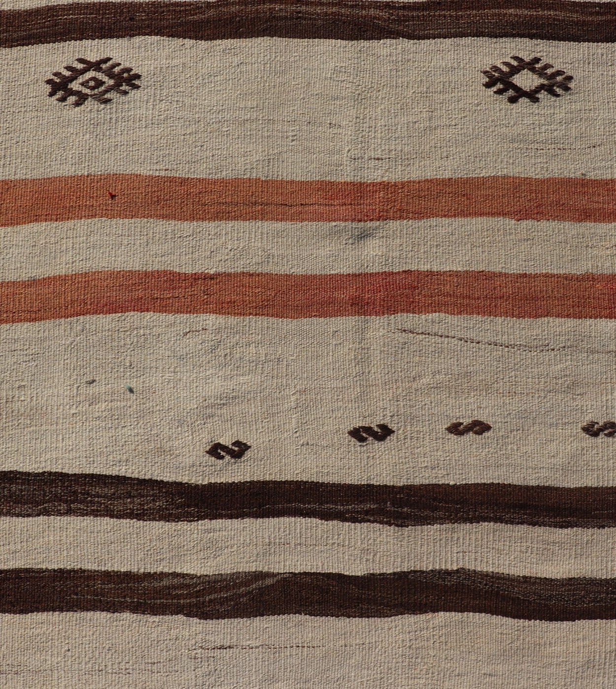 Vintage Turkish Kilim Runner with Stripes in Cream, Brown & Soft Coral Color Vintage Turkish Kilim Runner with Stripes in Cream, Brown & Soft Coral Color. Keivan Woven Arts / rug EN - P13693, country of origin / type: Turkey / Kilim, circa Mid - 20t... - Keivan Woven ArtsEN - P13693 - 17916Rug