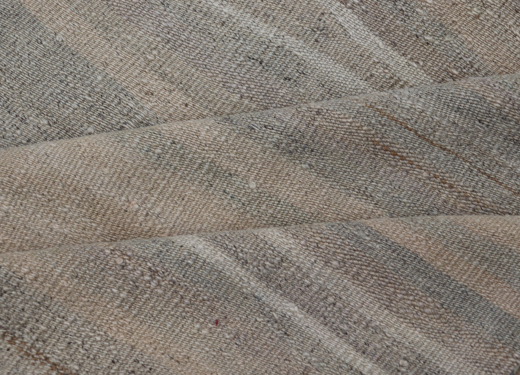 Vintage Turkish Kilim with Stripes in Gray, Tan, Taupe, and Cream Vintage Turkish Kilim with Stripes in Gray, Tan, Taupe, and Cream. Keivan Woven Arts / rug EN - P13712, country of origin / type: Turkey / Kilim, circa Mid - 20th Century. Thi... - Keivan Woven ArtsEN - P13712 - 17928Rug