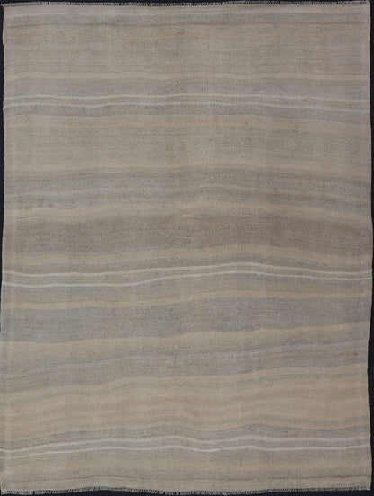 Vintage Turkish Kilim with Stripes in Gray, Tan, Taupe, and Cream Vintage Turkish Kilim with Stripes in Gray, Tan, Taupe, and Cream. Keivan Woven Arts / rug EN - P13712, country of origin / type: Turkey / Kilim, circa Mid - 20th Century. Thi... - Keivan Woven ArtsEN - P13712 - 17928Rug