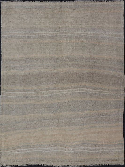 Vintage Turkish Kilim with Stripes in Gray, Tan, Taupe, and Cream Vintage Turkish Kilim with Stripes in Gray, Tan, Taupe, and Cream. Keivan Woven Arts / rug EN - P13712, country of origin / type: Turkey / Kilim, circa Mid - 20th Century. Thi... - Keivan Woven ArtsEN - P13712 - 17928Rug