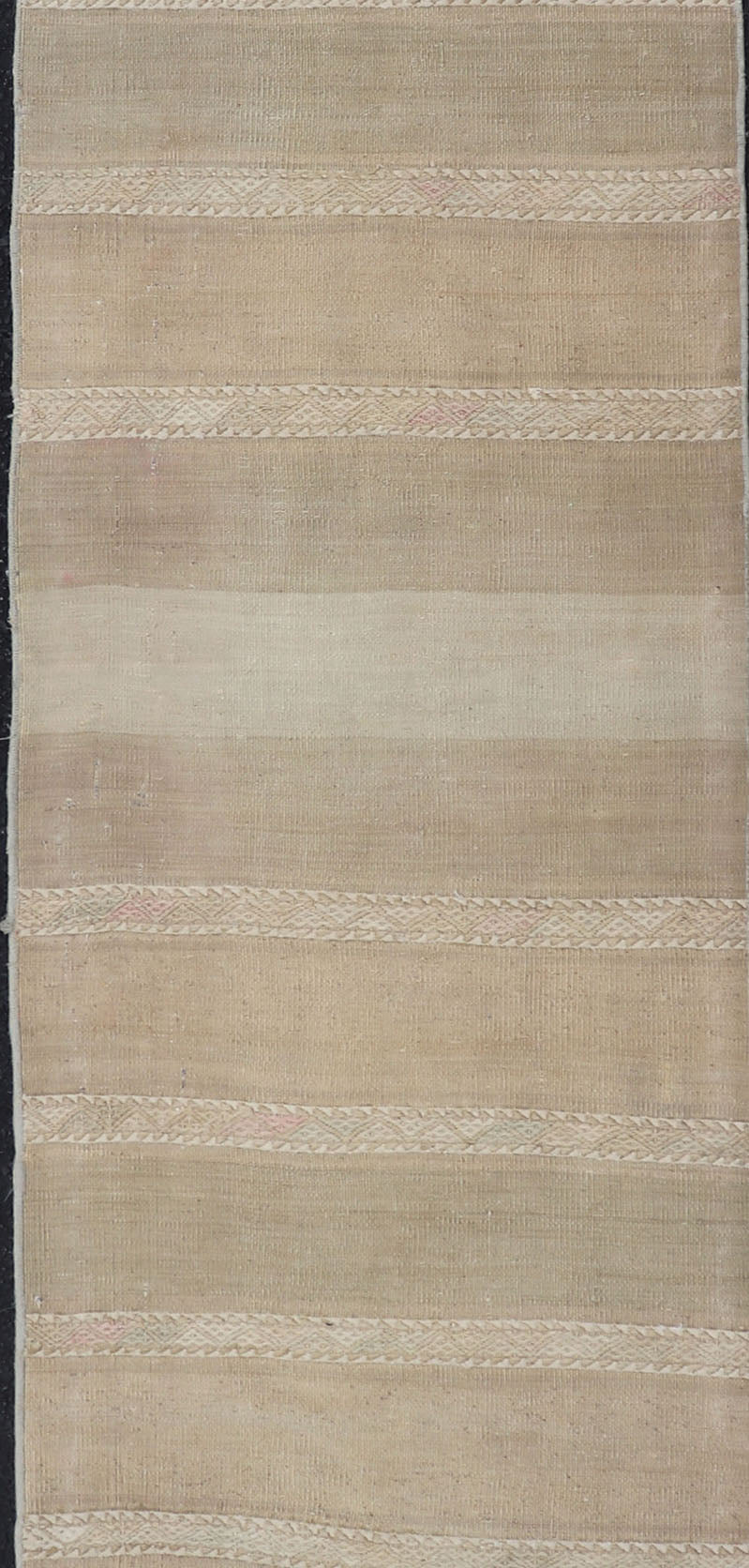 Vintage Hand Woven Turkish Kilim Runner with Stripes Blue, Pink, Cream and Tan Vintage Kilim Runner Hand Woven with Stripes Blue, Pink, Cream and Tan. Keivan Woven Arts / rug EN - P13730, country of origin / type: Turkey / Kilim, circa Mid - 20th Ce... - Keivan Woven ArtsEN - P13730 - 17940Rug